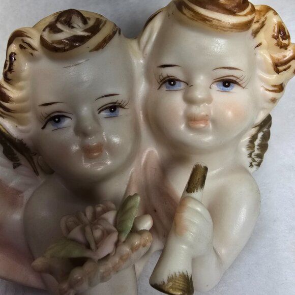 Set of 2 Vintage Sanmyro Double Angels Cherubs Japan Hand Painted Porcelain - Picture 8 of 9